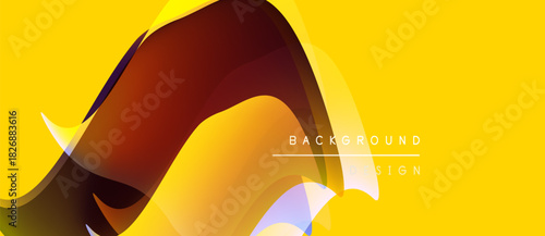 Abstract yellow background. Dynamic shapes overlap creating modern visual effect. Text reads background design. Bright, bold colors present.