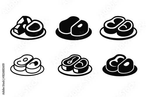 Tender Meats Logos. tender meats. Icon set. Set Logo of tender meats: platter of assorted cuts. harmonious logo variations of the same emblematic concept, each