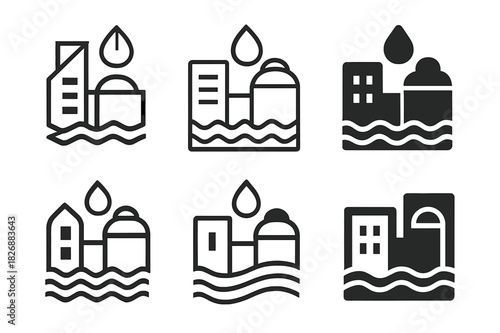 Water Treatment Logos. Water treatment and waste management solutions. Icon set. Set Logo of water treatment and waste management solutions: purification
