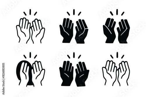 Standing Ovation Icons. standing ovation. Icon set. Set Logo of standing ovation: raised hands clapping. harmonious logo variations of the same emblematic