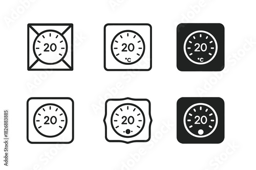Apartment Logo Variations. Apartment. Icon set. Set Logo of apartment: wall thermostat with temperature dial. harmonious logo variations of the same emblematic