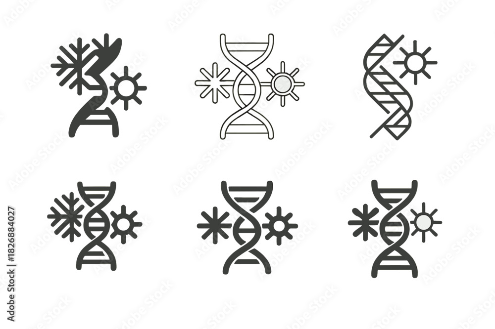 Fototapeta premium Genetic Climate Adaptation Logos. genetic adaptation to extreme climate conditions. Icon set. Set Logo of genetic adaptation to extreme climate conditions: