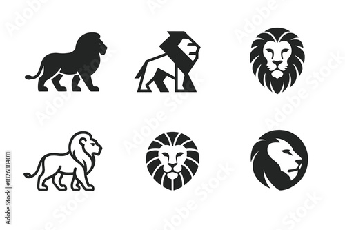 Savanna Animal Logos. savanna animals. Icon set. Set Logo of savanna animals: lion. harmonious logo variations of the same emblematic concept, each with