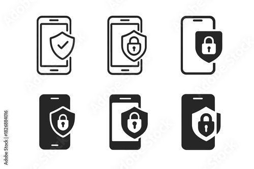 Mobile Banking Icons. Mobile banking security. Icon set. Set Logo of mobile banking security: secure mobile transaction. harmonious logo variations of the same