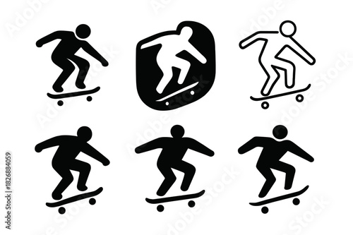 Skateboarding Icon Set. Skateboarding. Icon set. Set Logo of Skateboarding: Kickflip Motion. harmonious logo variations of the same emblematic