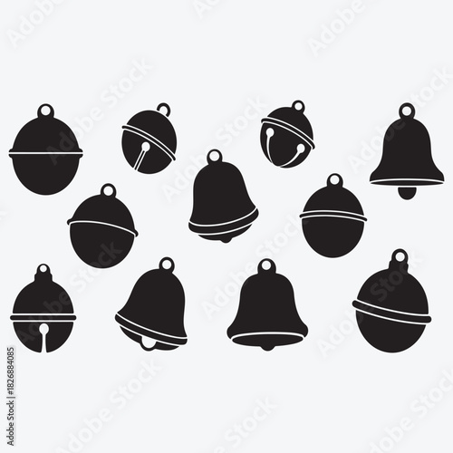 Set of assorted festive christmas and jingle bell silhouette icons