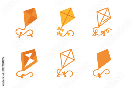 Classic Toy Logos. Classic toys. Icon set. Set Logo of classic toys: kite flying in wind. harmonious logo variations of the same emblematic concept, each with