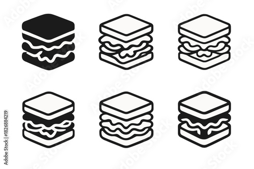 Sandwich Logo Variations. sandwich with toppings. Icon set. Set Logo of sandwich with toppings: sandwich stack with sauces. harmonious logo variations of the