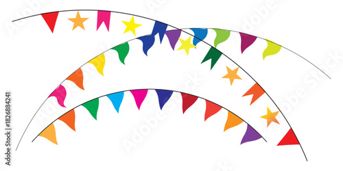 Colorful watercolor carnival garland with flag. Decorative colorful party pennants for birthday celebration, festival decor. Colorful bunting flags.