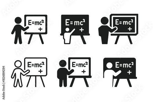 Teaching Moment Icons. Teaching moment. Icon set. Set Logo of teaching moment: Blackboard with formulas. harmonious logo variations of the same emblematic