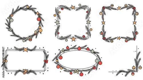 Decorative Christmas and New Year's themed frames and borders for festive holiday designs, perfect for greetings and invitations