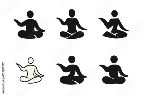 Movement Meditation Logos. movement meditation. Icon set. Set Logo of movement meditation: person in fluid motion pose. harmonious logo variations of the same
