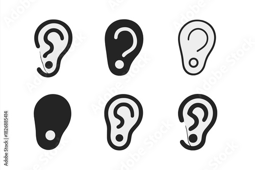 Earring Logo Variations. Ear with Earring. Icon set. Set Logo of Ear with Earring: Pearl Stud. harmonious logo variations of the same emblematic concept