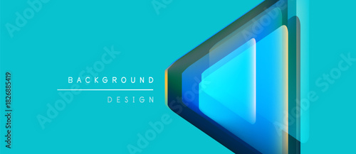 Abstract geometric design. Turquoise background features layered blue shapes creating dynamic visual effect. Modern, clean aesthetic.