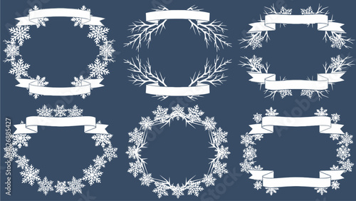 Collection of Snowflake and Wreath Frames with Banners, Perfect for Winter and Holiday Designs