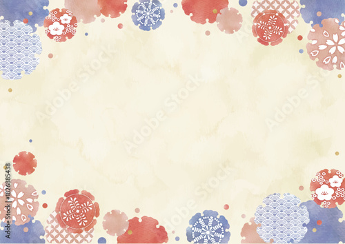 雪輪 Japanese Modern Watercolor Round Frame Soft pastel color Set