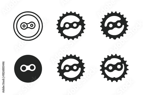 Bicycle Chain Icons. Bicycle Chain. Icon set. Set Logo of Bicycle Chain: Chain sprocket. harmonious logo variations of the same emblematic concept (Minimal