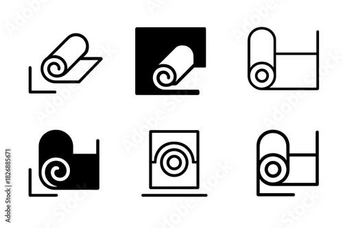 Compact Fitness Logos. Compact Home Fitness Setups. Icon set. Set Logo of Compact Home Fitness Setups: Yoga Mat Corner. harmonious logo variations of the same