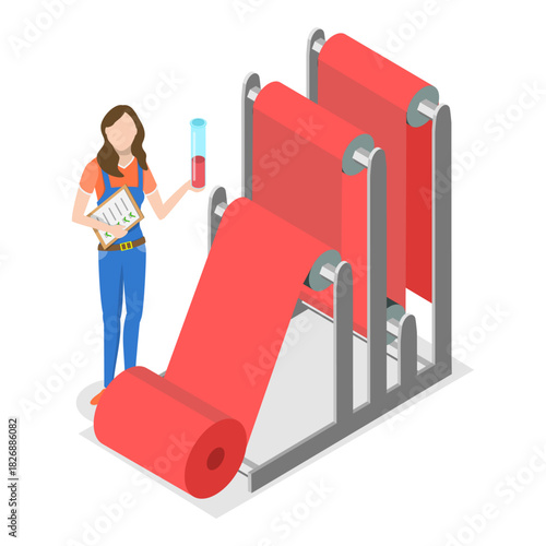3D Isometric Flat Vector Illustration of Light Industry Factory , Textile Machinery Manufacture. Item 3