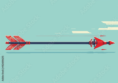 目標に向かって一直線に飛んでいく、スピード感のある赤い矢印のベクターイラスト。