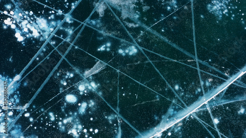 Aerial top view of frozen Lake Baikal