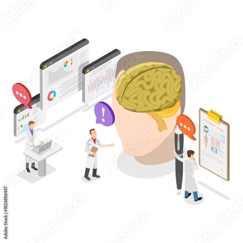 3D Isometric Flat Vector Illustration of Psychology and Neurology, Diagnosis And Treatment. Item 2