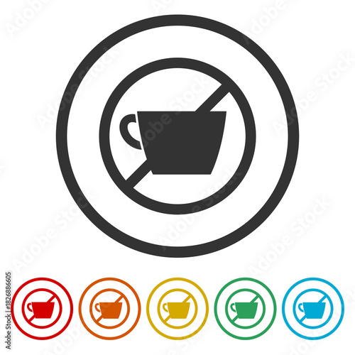 No Coffee Break sign. Set icons in color circle buttons