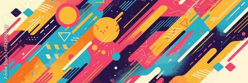カラフルな幾何学模様が斜めに広がる、ダイナミックでモダンな抽象デザインのベクターイラスト