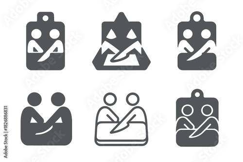 Cooking Logo Variations. Cooking together with friends. Icon set. Set Logo of cooking: shared cutting board. harmonious logo variations of the same emblematic