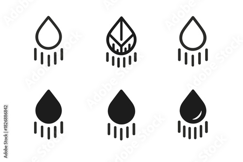 Rain Emblem Variations. Rain. Icon set. Set Logo of rain: abstract droplet flow. harmonious logo variations of the same emblematic concept, each with different