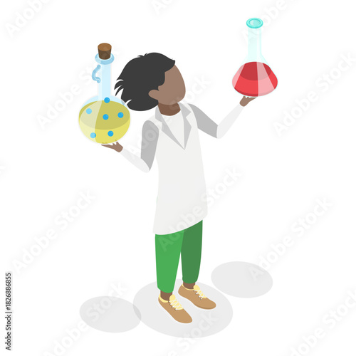 3D Isometric Flat Vector Illustration of Scientists Kids Characters, Young Scholars Exploring The World. Item 2