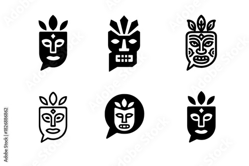 Storytelling Nights Icons. Cultural storytelling nights. Icon set. Set Logo of storytelling nights: traditional mask and speech icons. harmonious