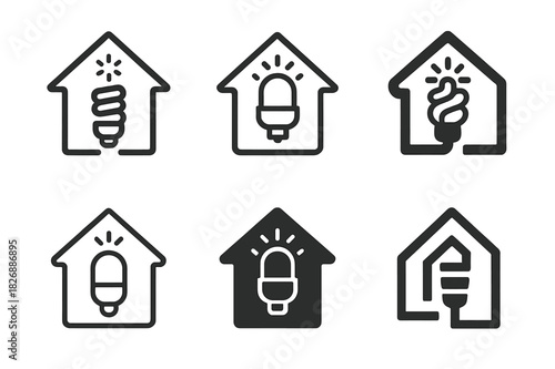 Smart Home Icons. Smart home automation. Icon set. Set Logo of smart home automation: energy-efficient smart light. harmonious logo variations of the same