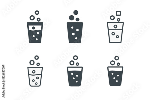 Soda Logo Variations. Soda pop. Icon set. Set Logo of soda pop: carbonation bubbles inside glass. harmonious logo variations of the same emblematic concept,