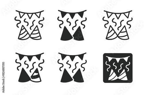 Celebration Icons Set. Shared celebration. Icon set. Set Logo of shared celebration: party scene with decorations. harmonious logo variations of the same