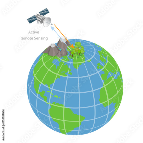 3D Isometric Flat Vector Illustration of Orienteering with GPS Technology, Remote Sensing. Item 1