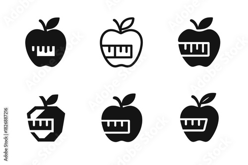 Sports Nutrition Icons. Sports nutrition. Icon set. Set Logo of Sports nutrition: Apple. harmonious logo variations of the same emblematic concept (Filled