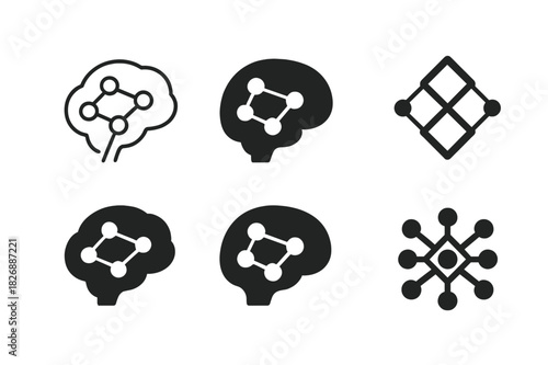 AI Consulting Logos. Artificial intelligence consulting. Icon set. Set Logo of artificial intelligence consulting: neural network diagram. harmonious logo