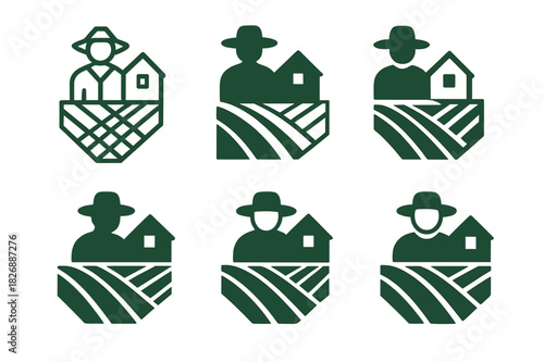 Landowner Logo Set. Landowner. Icon set. Set Logo of landowner: estate and boundary lines. harmonious logo variations of the same emblematic concept, each with