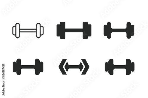 Fitness Logo Variations. Fitness. Icon set. Set Logo of fitness: dumbbell and barbell. harmonious logo variations of the same emblematic concept, each with