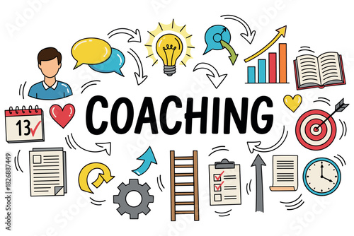 Coaching and personal development concept with icon elements