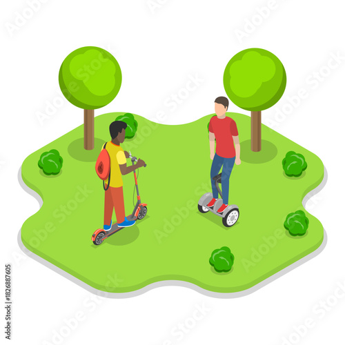 3D Isometric Flat Vector Illustration of Urban Transportation, Eco Friendly Transport. Item 2