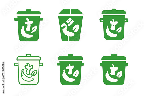 Nature Icon Set. Nature-friendly habits. Icon set. Set Logo of nature habits: compost bin icon. harmonious logo variations of the same emblematic concept, each
