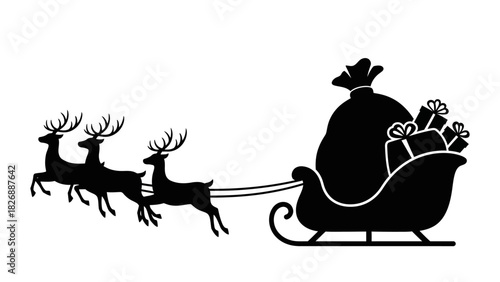 Silhouette of Santa Claus's sleigh pulled by reindeer laden with gifts, symbolizing Christmas joy and festive spirit