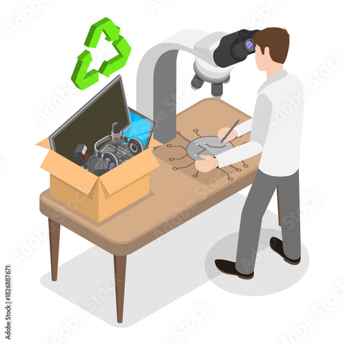 3D Isometric Flat Vector Illustration of Green Disposal, E-waste Recycling. Item 1