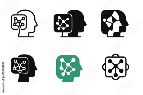 AI Consulting Logos. Artificial intelligence consulting. Icon set. Set Logo of artificial intelligence consulting: neural network diagram. harmonious logo
