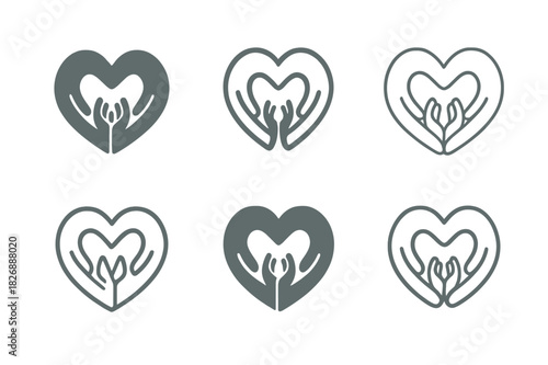 Parenting Solutions Icons. Childcare and parenting solutions. Icon set. Set Logo of childcare and parenting solutions: Family hands forming heart. harmonious