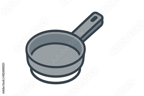 Small gray saucepan or frying pan kitchen utensil used for cooking food preparation