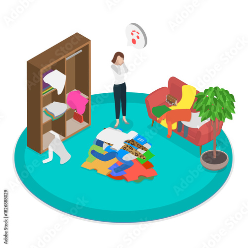 3D Isometric Flat Vector Illustration of Decluttering, Sell Arranged Clothes. Item 2