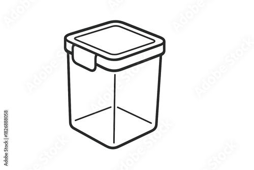 Square plastic food storage container with a sealed lid used for kitchen and pantry organization